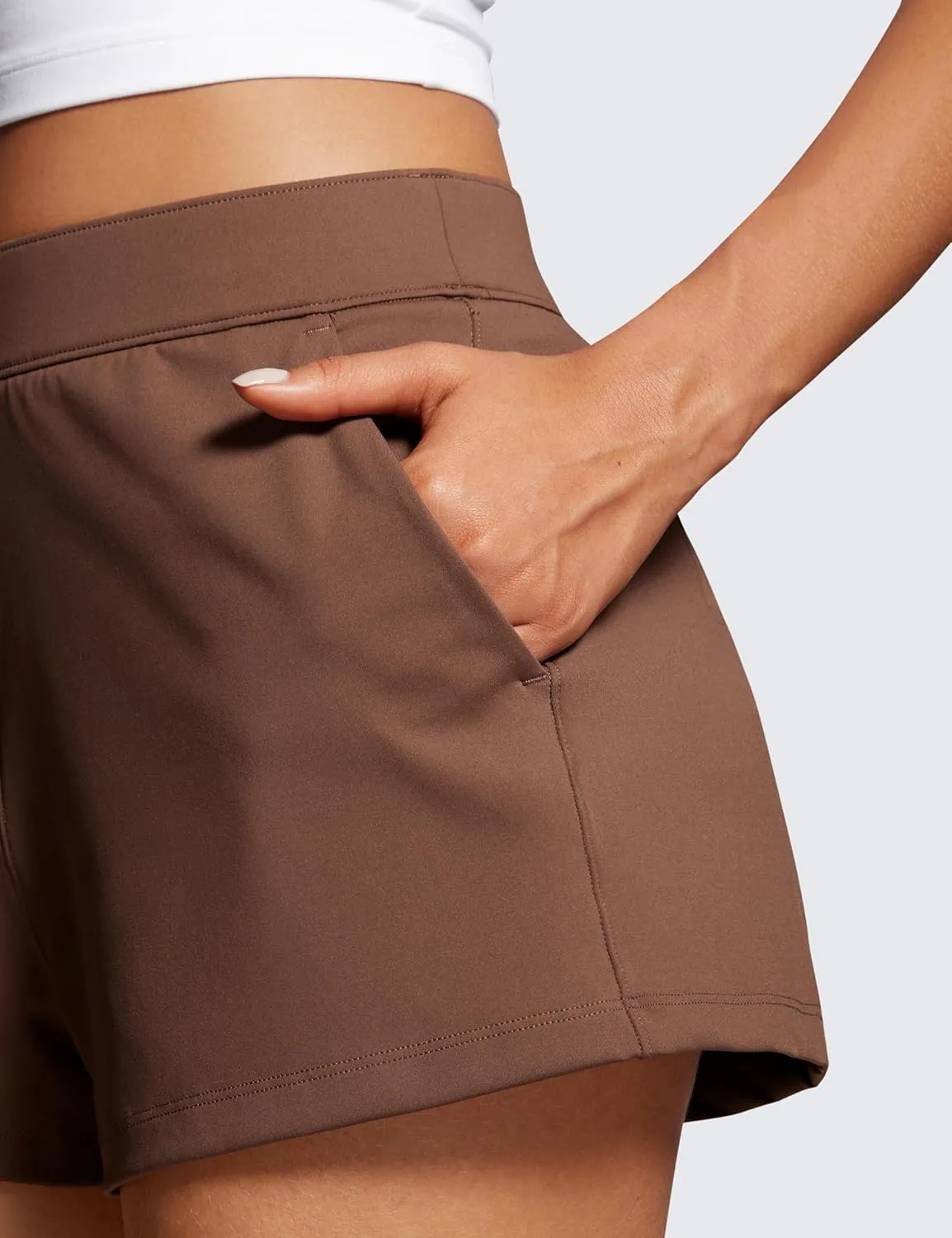 CRZ YOGA 4-Way Stretch Womens Shorts Casual Comfy High Waisted for Golf Hiking Lounge Athletic with Pockets