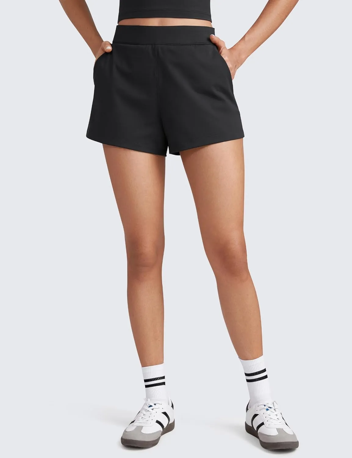 CRZ YOGA 4-Way Stretch Womens Shorts Casual Comfy High Waisted for Golf Hiking Lounge Athletic with Pockets