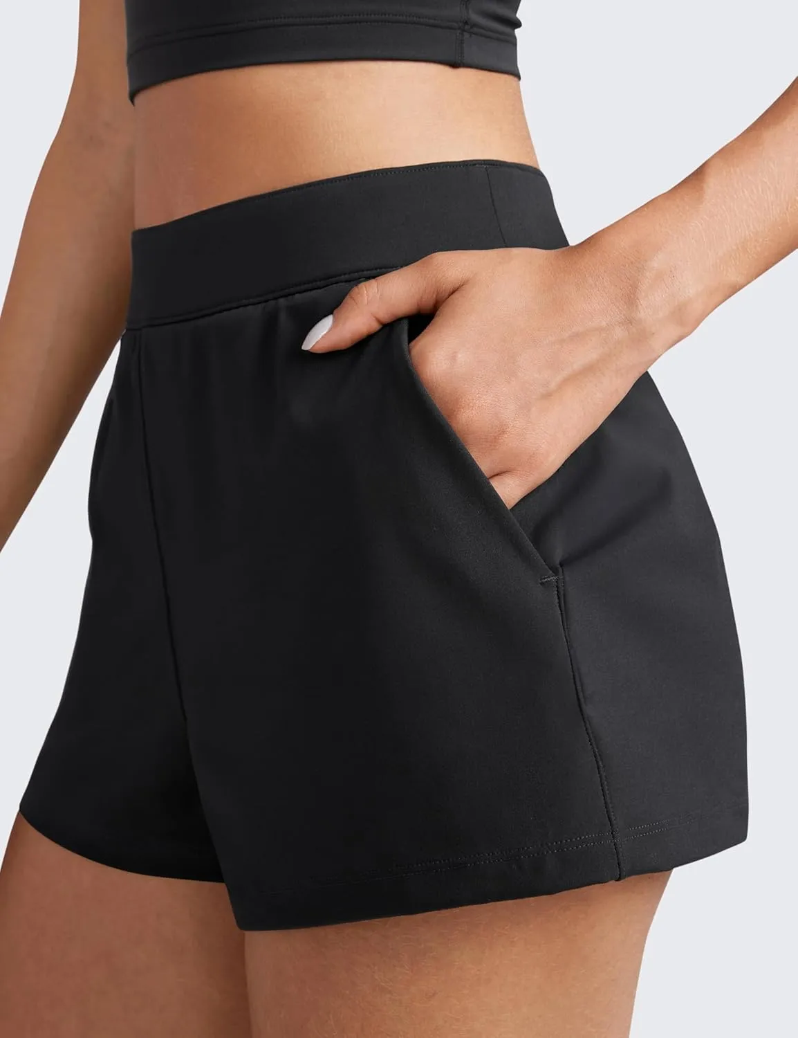 CRZ YOGA 4-Way Stretch Womens Shorts Casual Comfy High Waisted for Golf Hiking Lounge Athletic with Pockets