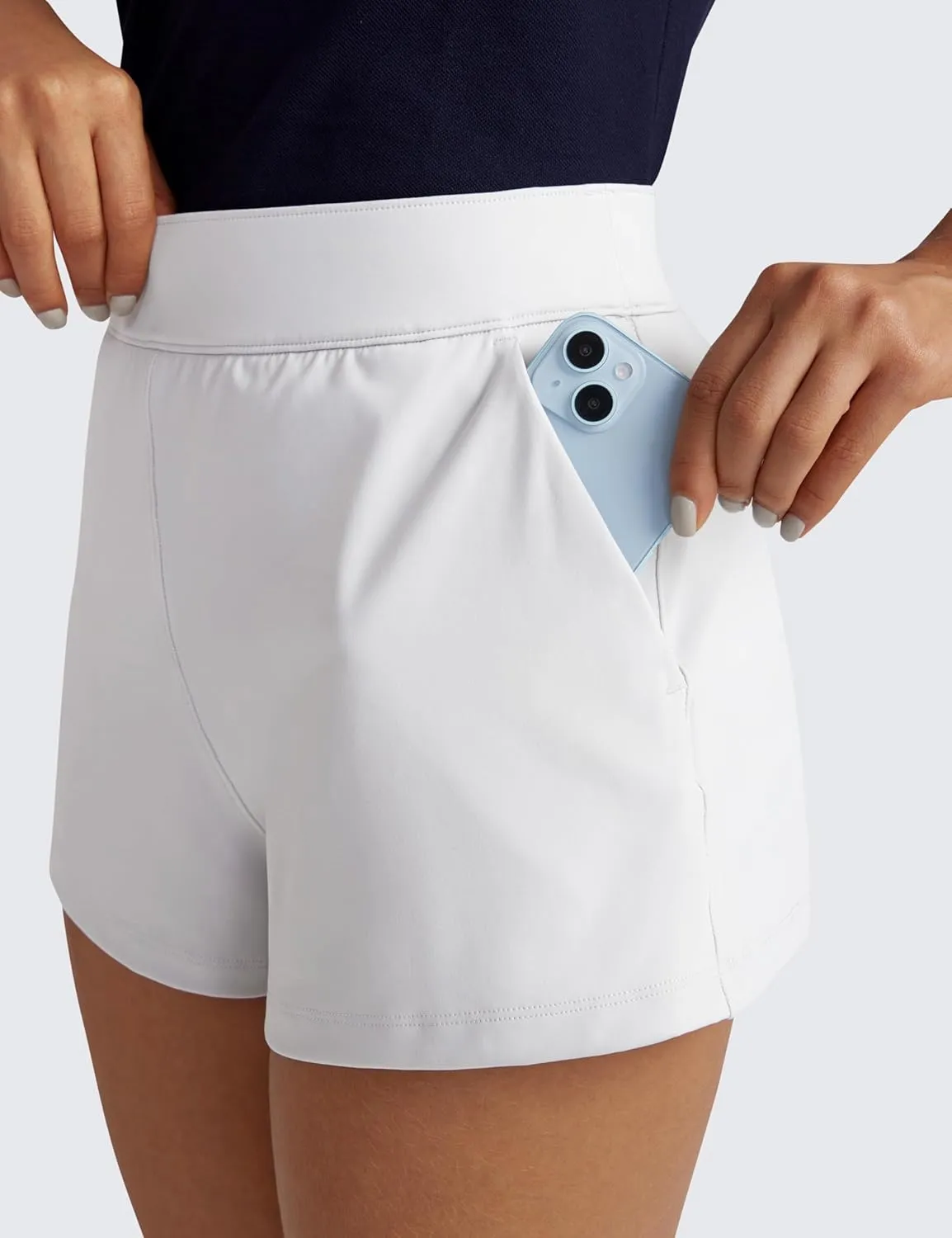 CRZ YOGA 4-Way Stretch Womens Shorts Casual Comfy High Waisted for Golf Hiking Lounge Athletic with Pockets