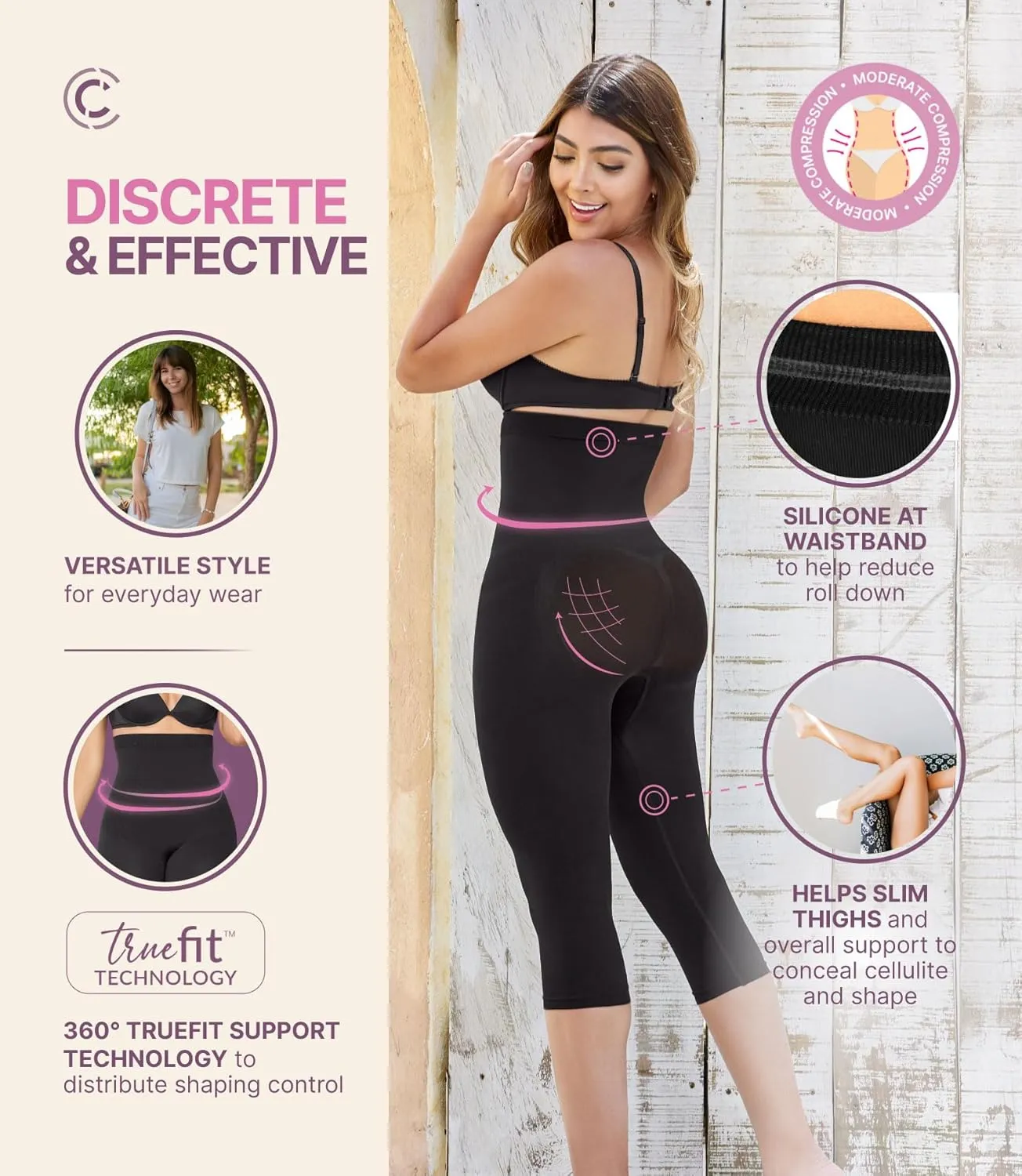 CURVEEZ High-Waisted Shapewear for Women, Tummy Control Compression Leggings with Thong, Butt Lifting Body Shaper, Seamless