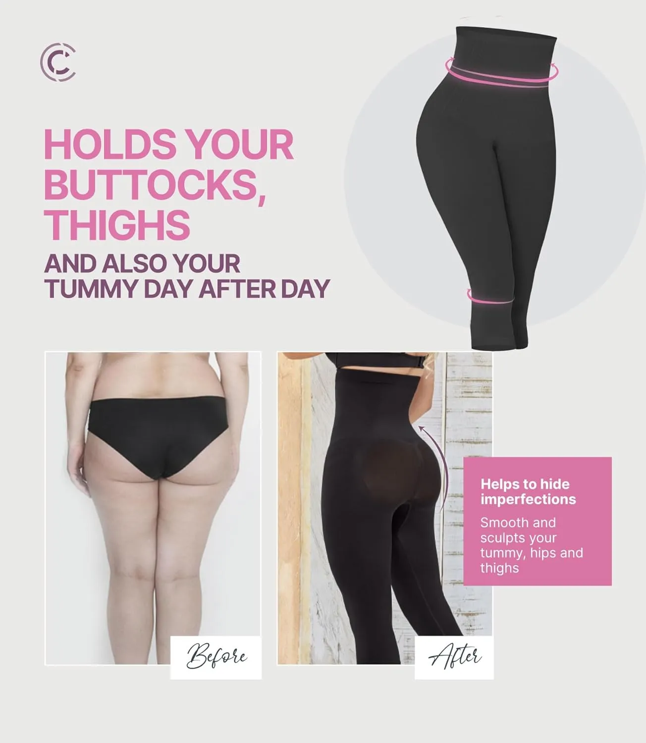 CURVEEZ High-Waisted Shapewear for Women, Tummy Control Compression Leggings with Thong, Butt Lifting Body Shaper, Seamless
