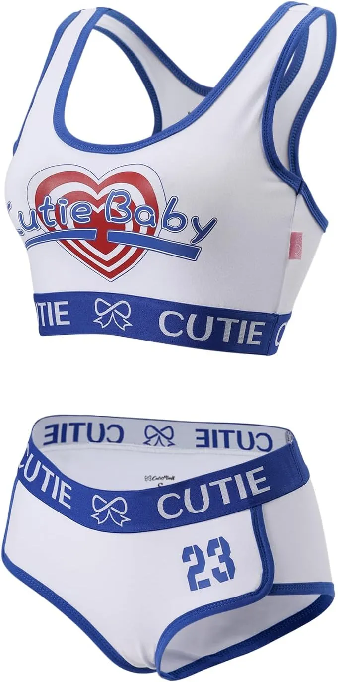 CutiePlusU Women Cotton Sports Bralette Set- Basketball 1