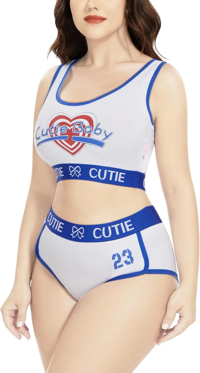 CutiePlusU Women Cotton Sports Bralette Set- Basketball 1