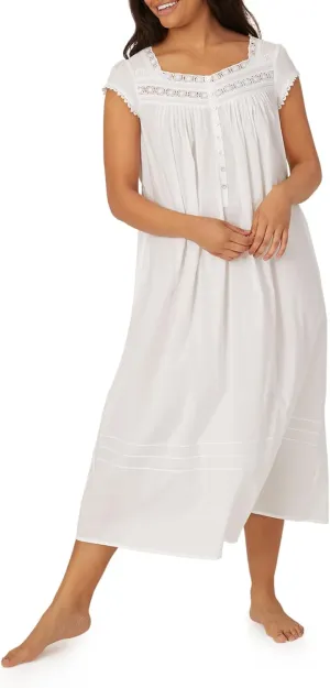 Eileen West Queen Anne's Lace Nightgowns for Women - Heirloom Lightweight 100% Cotton Cap Sleeve Full Length Sleep Dress - White, Large