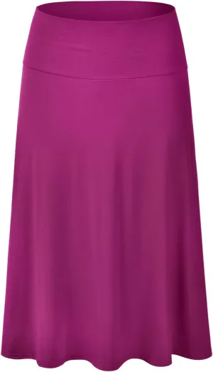 EIMIN Women's Solid Flared Lightweight Elastic Waist Classic Midi Skirt (S-3XL)