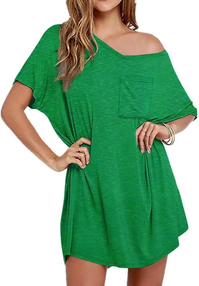 Ekouaer Tshirt Nightgown for Women Cotton V Neck Sleepshirts Comfy Casual Nightshirt for Women, Green, Medium