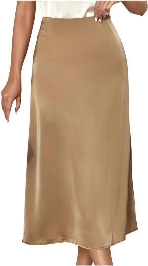 Elegant Satin Skirt for Women Smooth Solid Color Dressy A Line High Waist Cocktail Party Wedding Mermaid Maxi Skirt