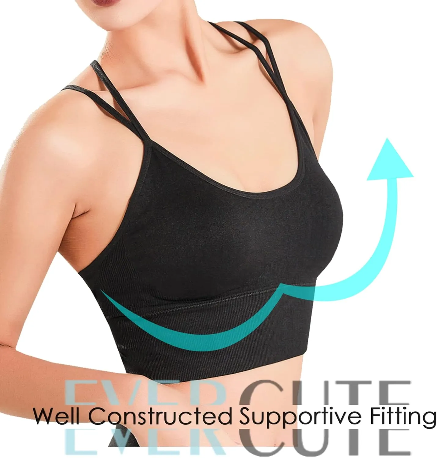 Evercute Cross Back Sport Bras Padded Strappy Criss Cross Cropped Bras for Yoga Workout Fitness Low Impact