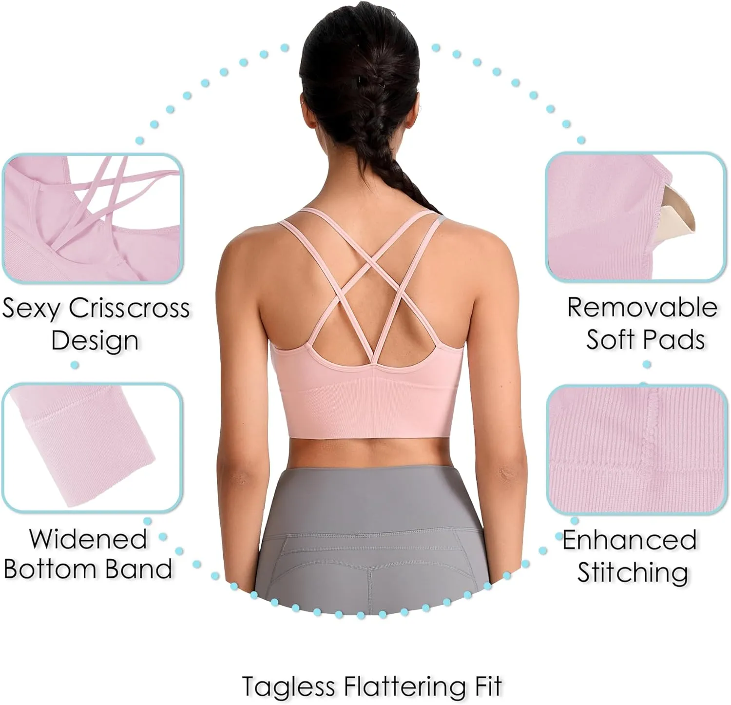 Evercute Cross Back Sport Bras Padded Strappy Criss Cross Cropped Bras for Yoga Workout Fitness Low Impact