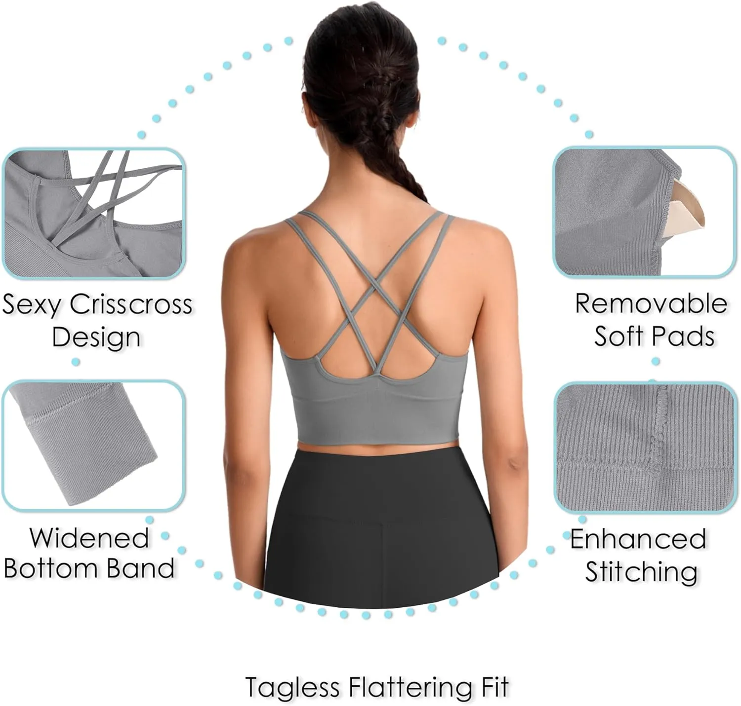 Evercute Cross Back Sport Bras Padded Strappy Criss Cross Cropped Bras for Yoga Workout Fitness Low Impact