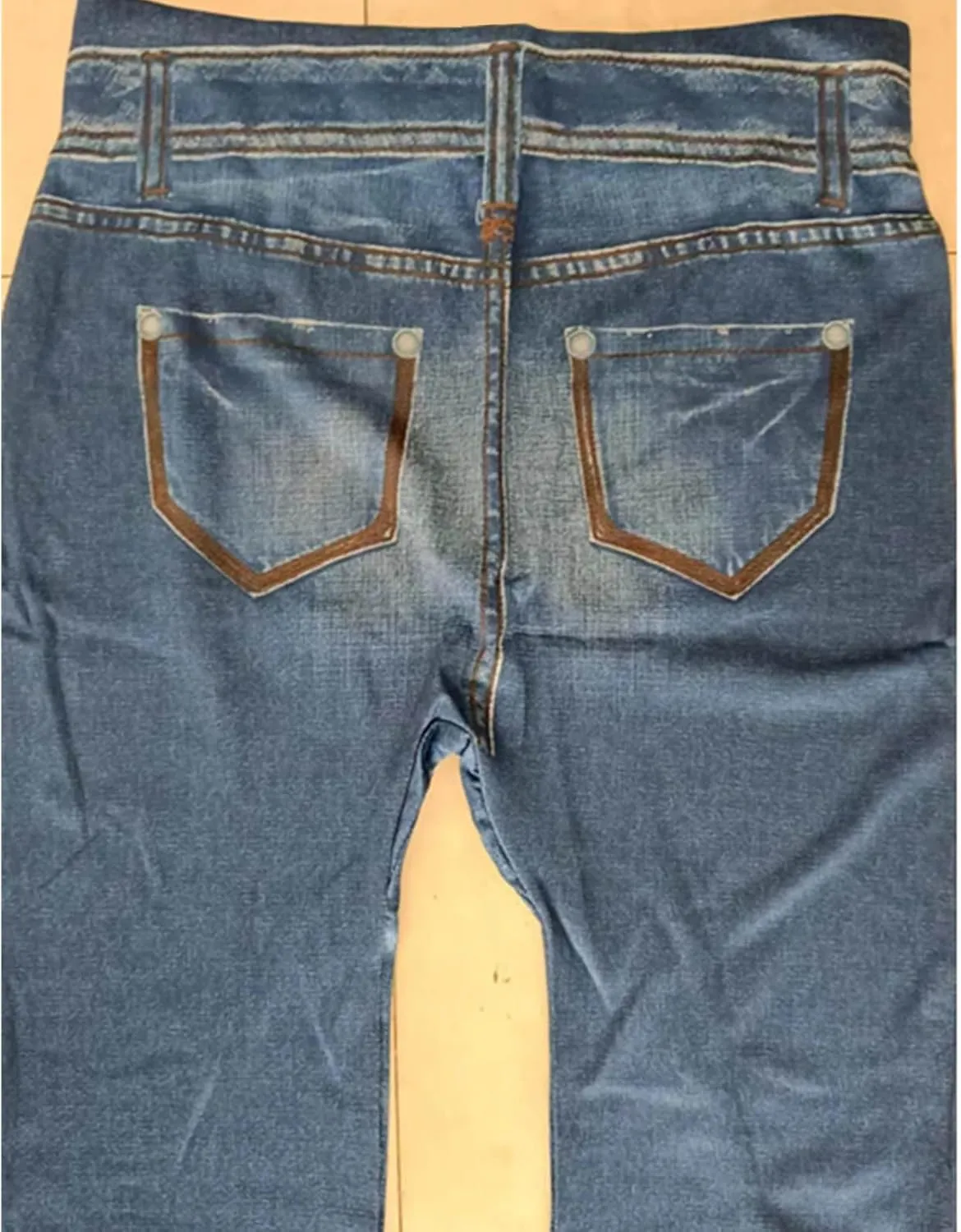 Faux Denim Capri Jeans Women's Casual High Waisted Skinny Leggings Stretchy Pull On Casual Pants with Decor Pockets