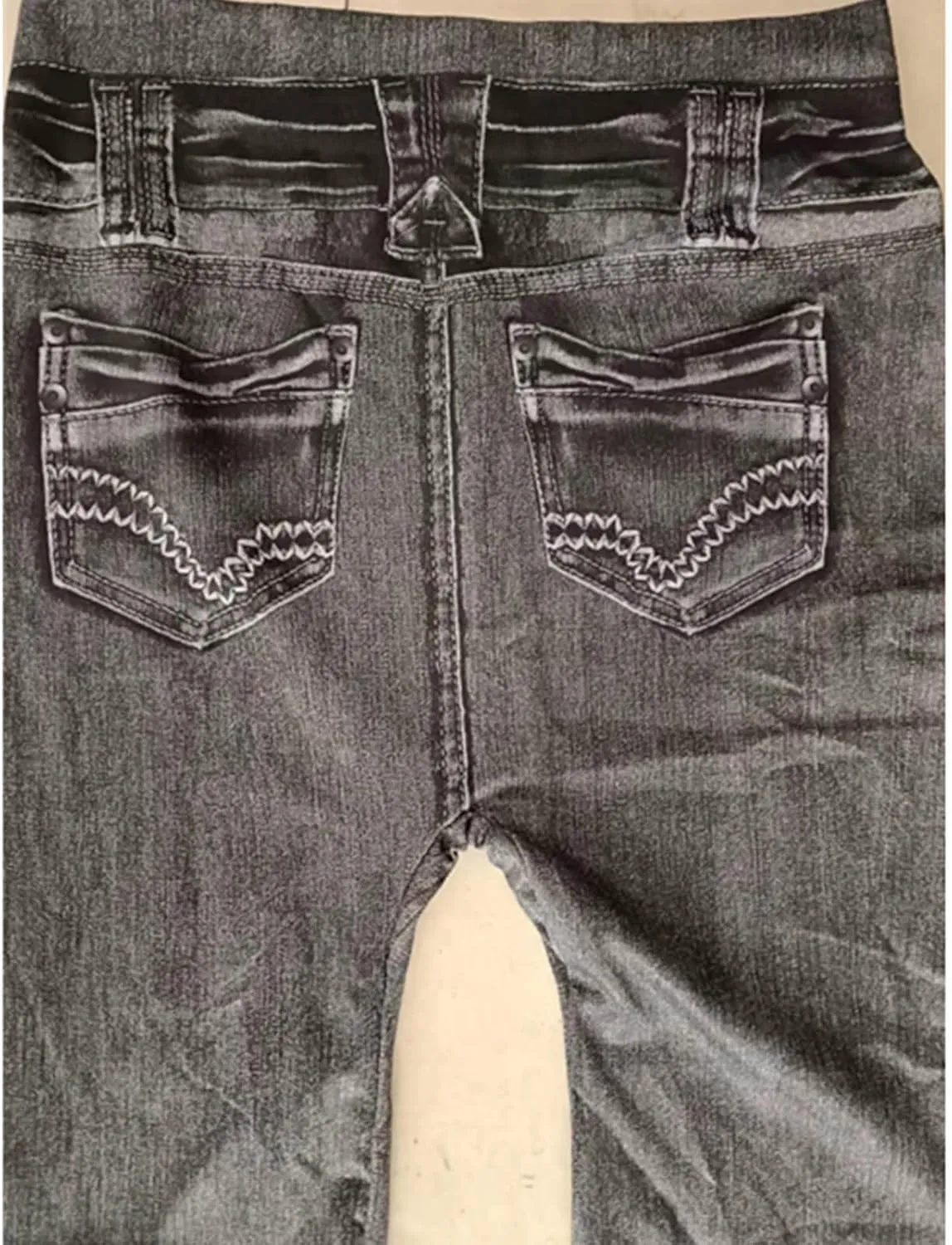 Faux Denim Capri Jeans Women's Casual High Waisted Skinny Leggings Stretchy Pull On Casual Pants with Decor Pockets