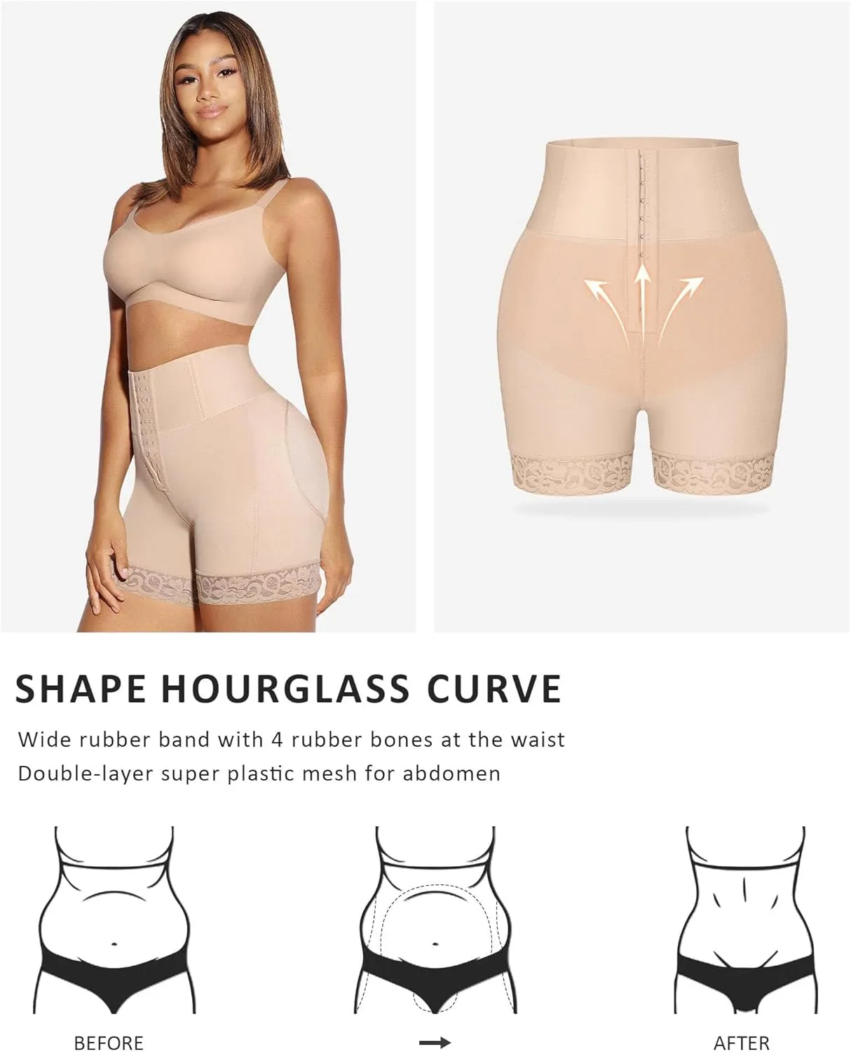 FeelinGirl Butt Lifting Shapewear for Women Tummy Control Body Shaper Shorts Butt Hip Enhancer Shapewear Panties