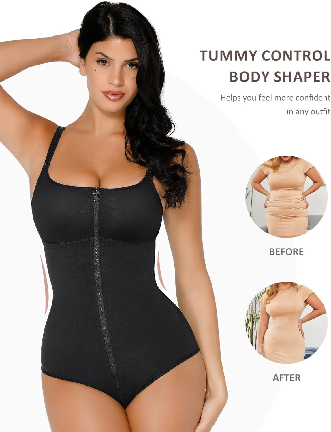 FeelinGirl Fajas Colombianas Shapewear for Women Tummy Control Full Body Shaper Tummy Tuck Compression Garment with Zipper