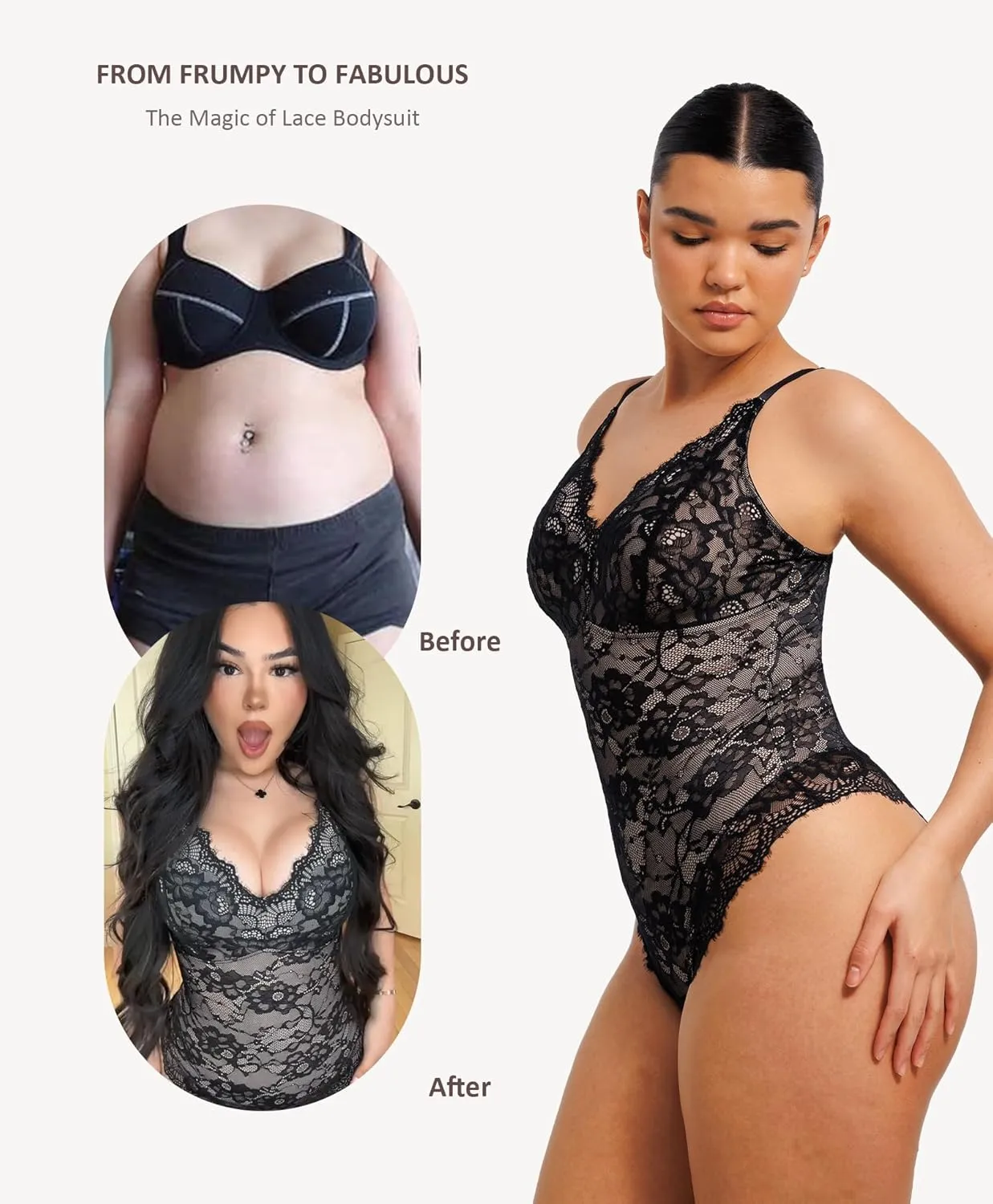 FeelinGirl Shapewear Bodysuits for Women Lace Shapewear Tummy Control V-Neck Sleeveless Bodysuit Tops Jumpsuit