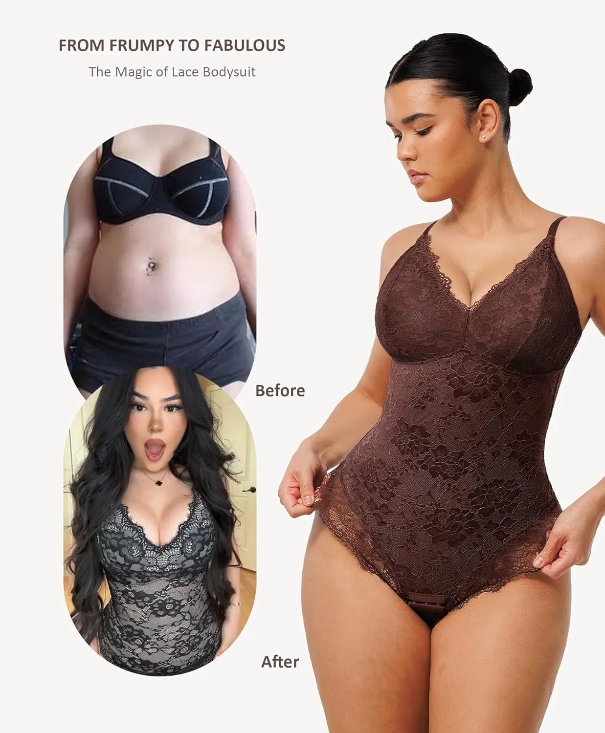 FeelinGirl Shapewear Bodysuits for Women Lace Shapewear Tummy Control V-Neck Sleeveless Bodysuit Tops Jumpsuit