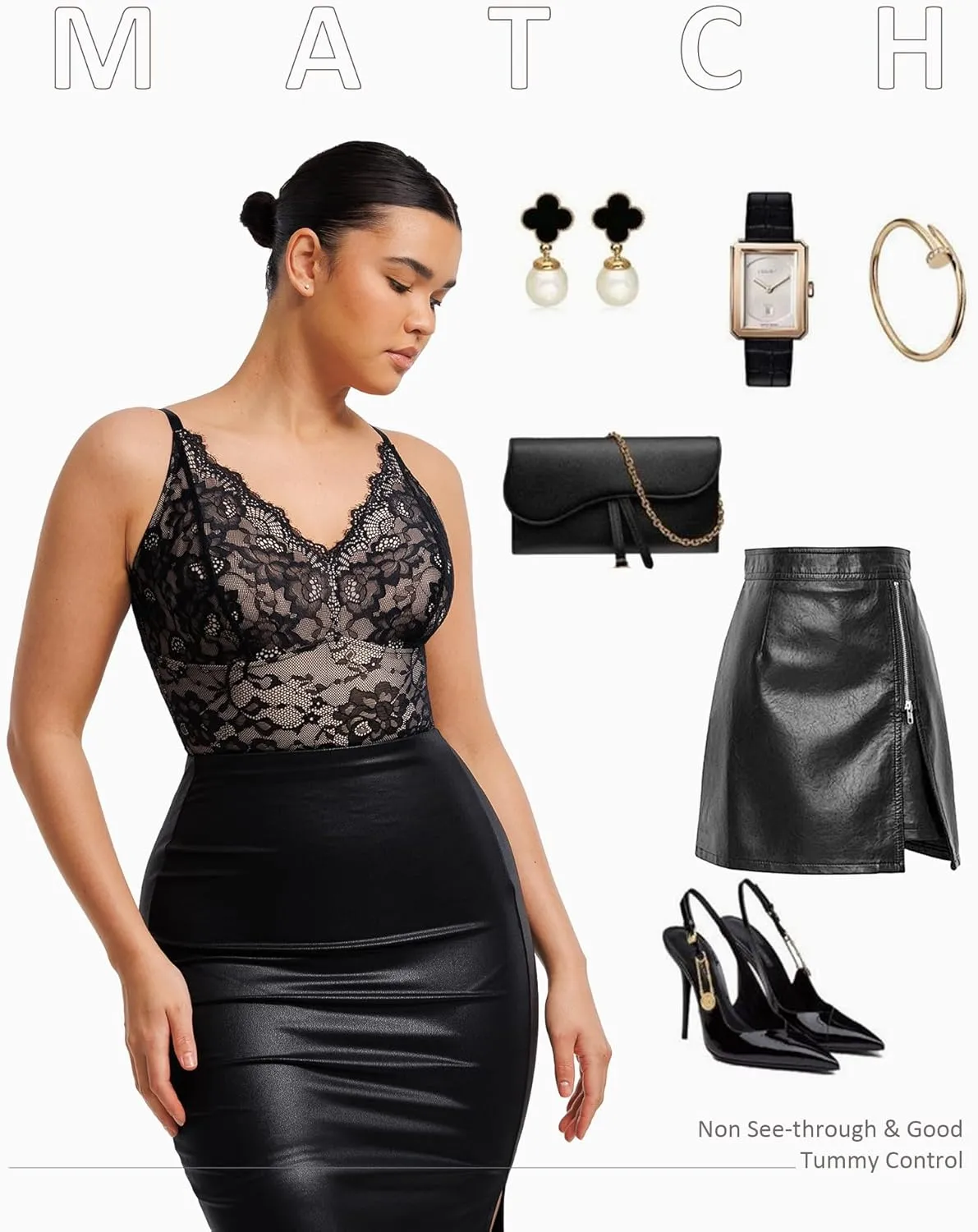 FeelinGirl Shapewear Bodysuits for Women Lace Shapewear Tummy Control V-Neck Sleeveless Bodysuit Tops Jumpsuit