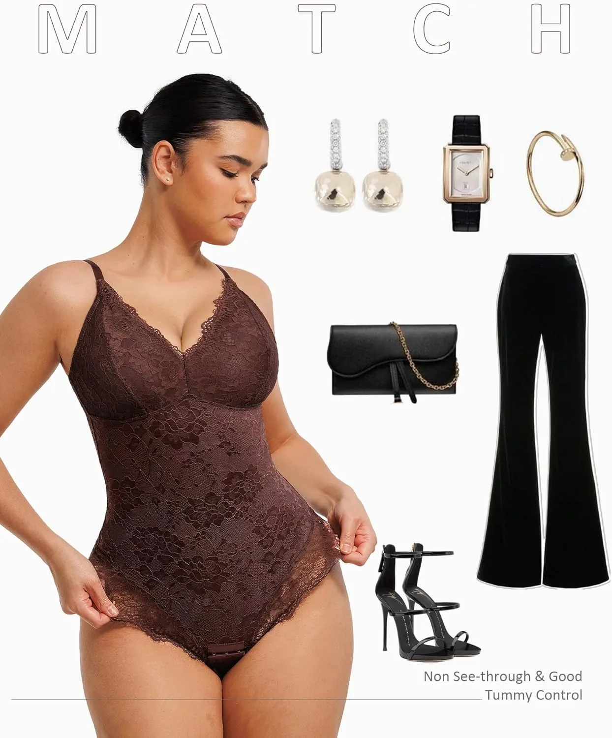 FeelinGirl Shapewear Bodysuits for Women Lace Shapewear Tummy Control V-Neck Sleeveless Bodysuit Tops Jumpsuit