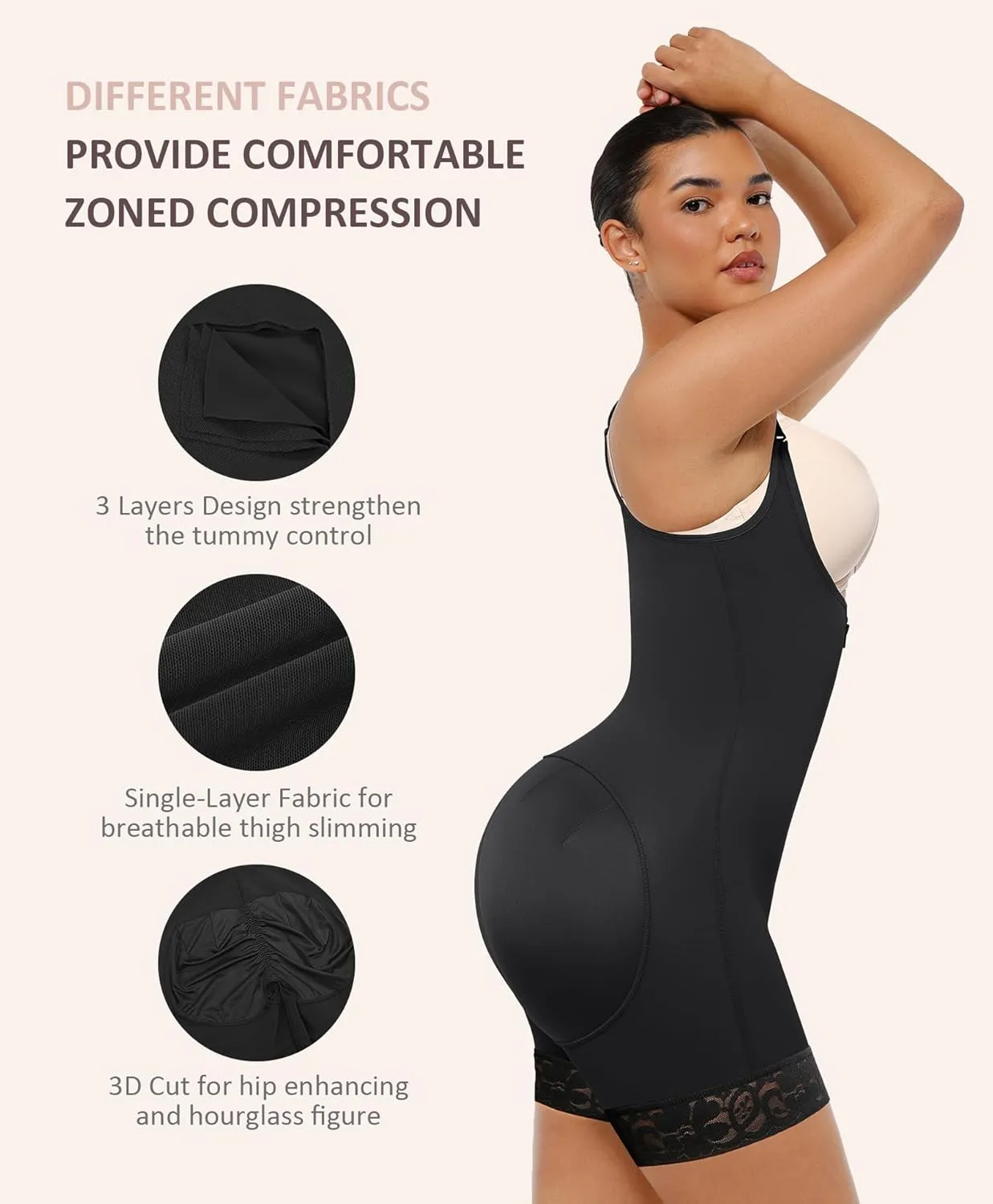 FeelinGirl Shapewear for Women Tummy Control Plus Size Faja Body Shaper for Butt Lifter and Thigh Slimmer Bodysuit