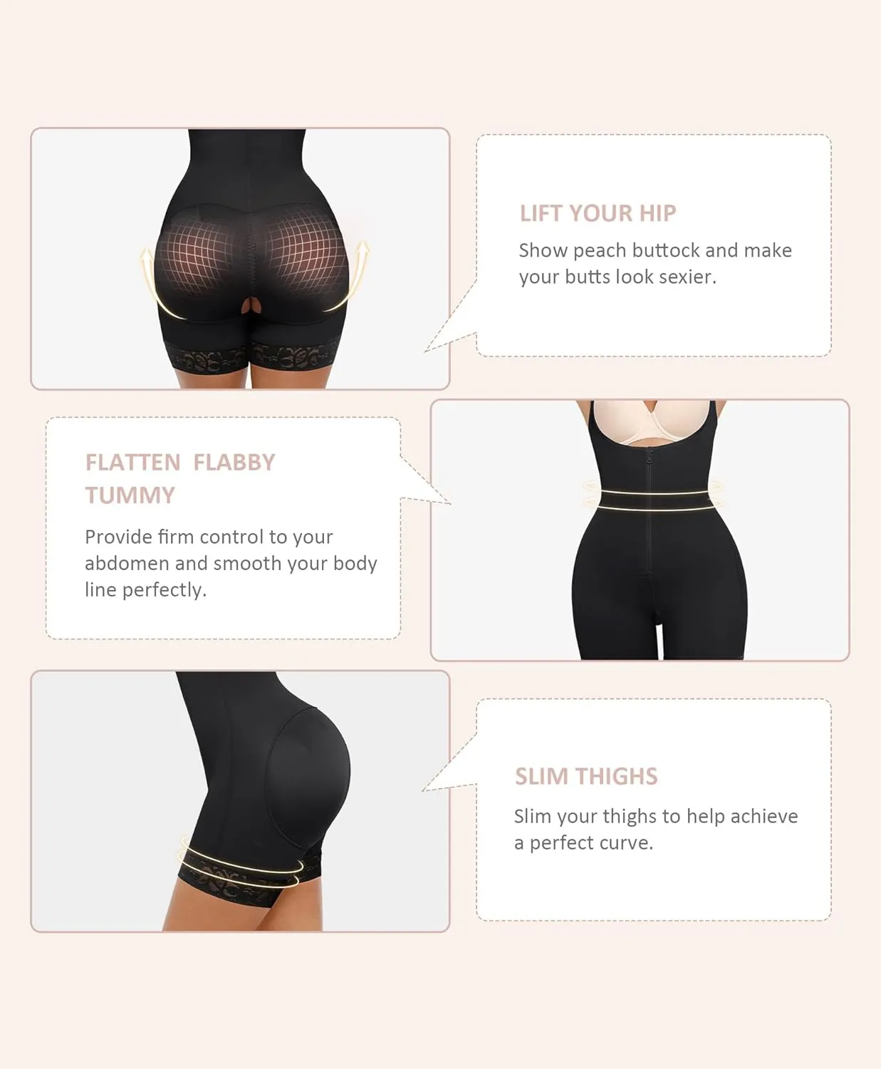 FeelinGirl Shapewear for Women Tummy Control Plus Size Faja Body Shaper for Butt Lifter and Thigh Slimmer Bodysuit