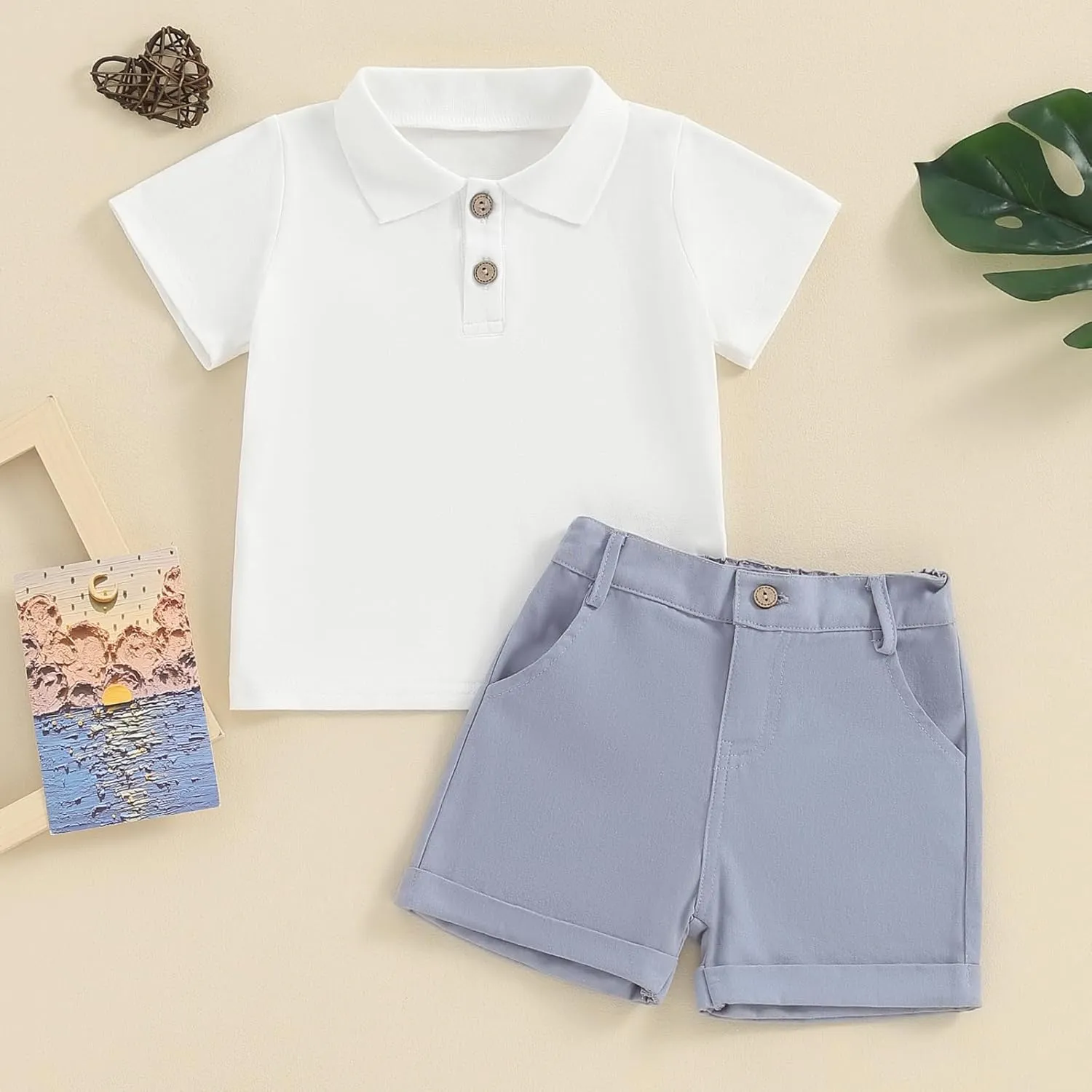 fhutpw Toddler Boy Short Sleeve Pique Polo Shirt & Casual Shorts Set Kids Summer Clothes Suit 2T 3T 4T Little Boys Outfits