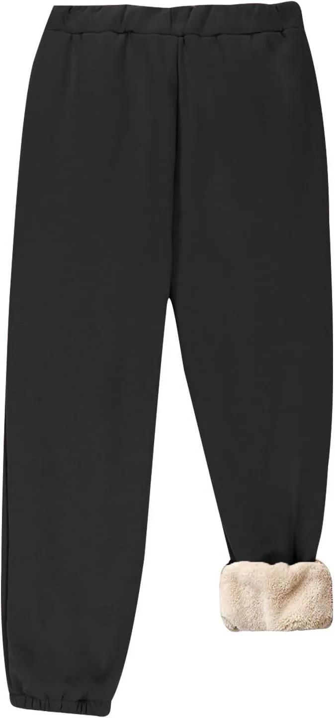 Fleece Lined Pants Women Warm Sherpa Lined Athletic Sweatpants 2024 Winter Warm High Waisted Thermal Thick Trousers