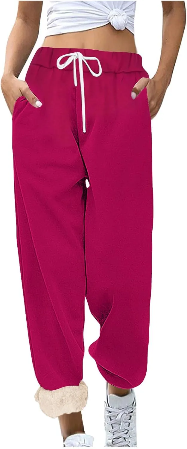 Fleece Lined Pants Women Warm Sherpa Lined Athletic Sweatpants 2024 Winter Warm High Waisted Thermal Thick Trousers