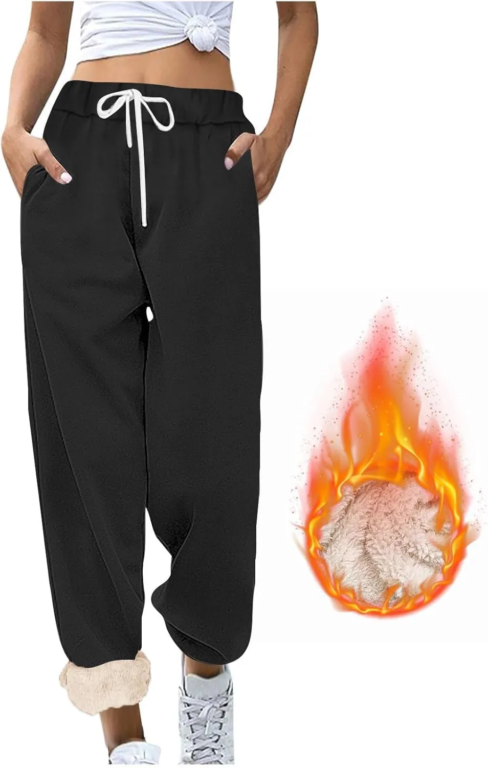 Fleece Lined Pants Women Warm Sherpa Lined Athletic Sweatpants 2024 Winter Warm High Waisted Thermal Thick Trousers