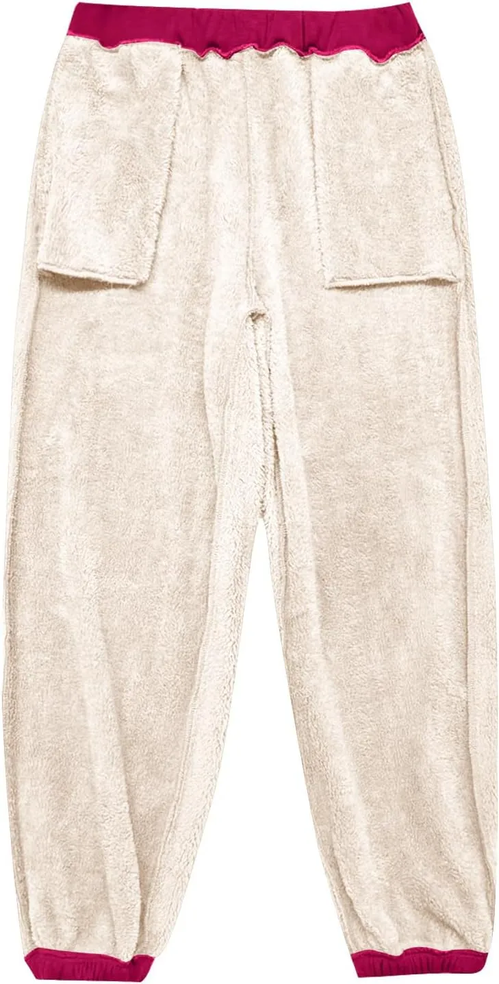 Fleece Lined Pants Women Warm Sherpa Lined Athletic Sweatpants 2024 Winter Warm High Waisted Thermal Thick Trousers