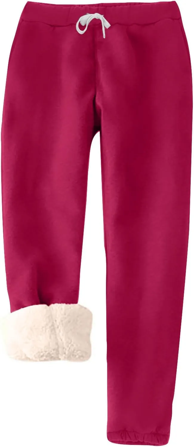 Fleece Lined Pants Women Warm Sherpa Lined Athletic Sweatpants 2024 Winter Warm High Waisted Thermal Thick Trousers