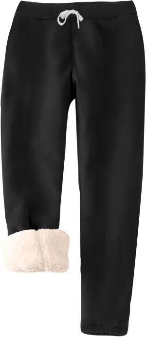 Fleece Lined Pants Women Warm Sherpa Lined Athletic Sweatpants 2024 Winter Warm High Waisted Thermal Thick Trousers