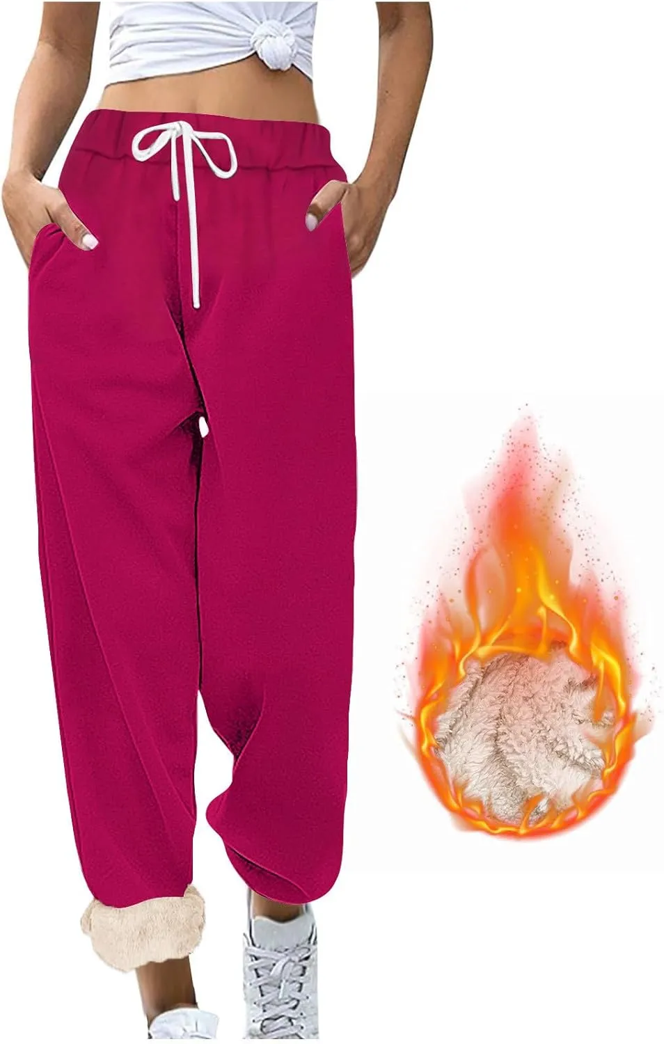 Fleece Lined Pants Women Warm Sherpa Lined Athletic Sweatpants 2024 Winter Warm High Waisted Thermal Thick Trousers