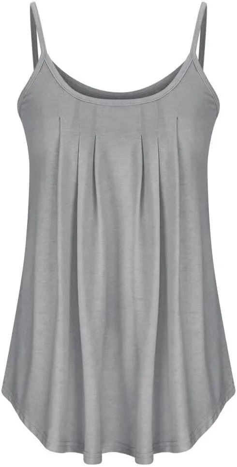 FMCHICO Tank Top for Women Pleated Spaghetti Strap Camisole Loose Fit Casual Sleeveless Flowy Basic Tops