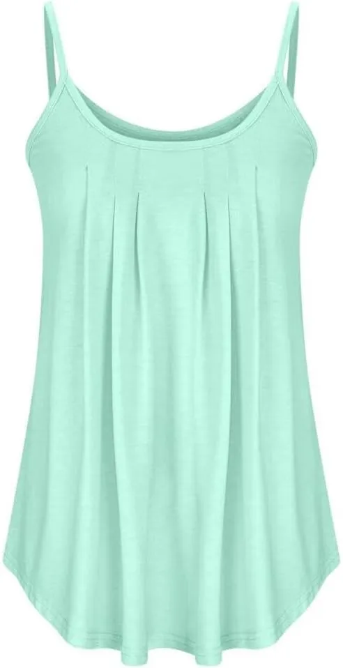 FMCHICO Tank Top for Women Pleated Spaghetti Strap Camisole Loose Fit Casual Sleeveless Flowy Basic Tops