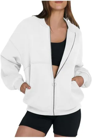 FMCHICO Women's Oversized Full Zip Up Sweatshirts Jacket 2024 Fall Fleece Long Sleeve Hoodies Outfit