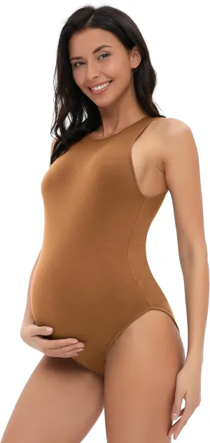 Foucome Women's Maternity Bodysuit Sleeveless Shapewear Tank Tops Pregnancy Romper Jumpsuit