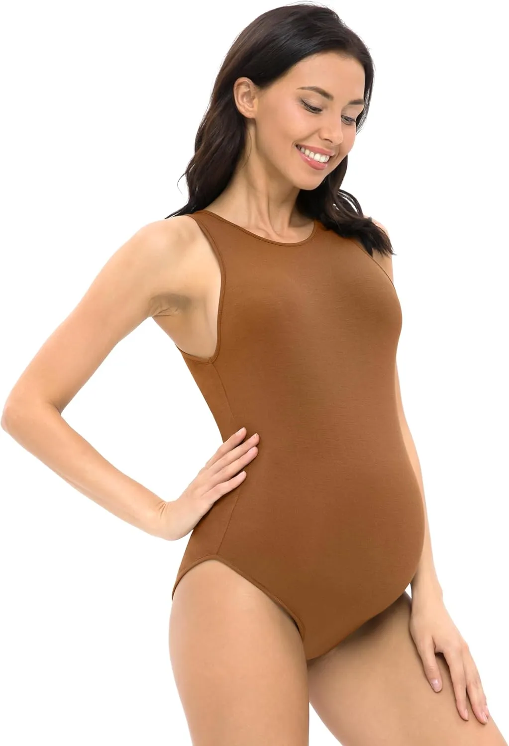 Foucome Women's Maternity Bodysuit Sleeveless Shapewear Tank Tops Pregnancy Romper Jumpsuit