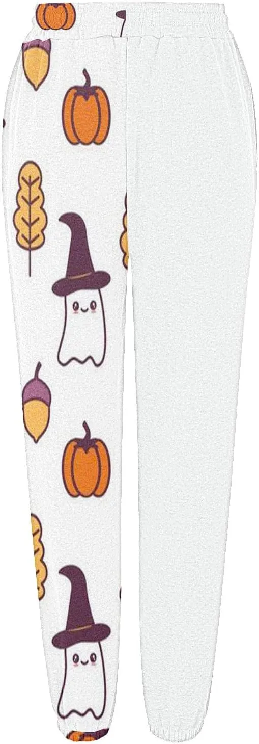 Halloween Sweatpants for Women Funny Ghost Print Workout Joggers Pants Drawstring Lounge Bottoms Pants with Pockets