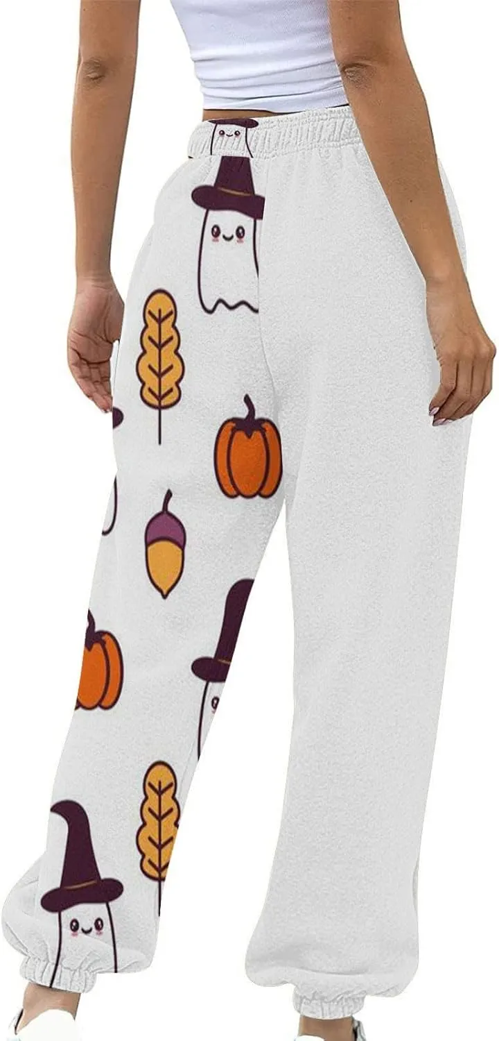 Halloween Sweatpants for Women Funny Ghost Print Workout Joggers Pants Drawstring Lounge Bottoms Pants with Pockets