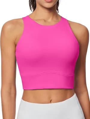 Heathyoga Longline Sports Bras for Women High Neck Tank Tops with Built in Bras Workout Tops for Women Racerback Yoga Bra