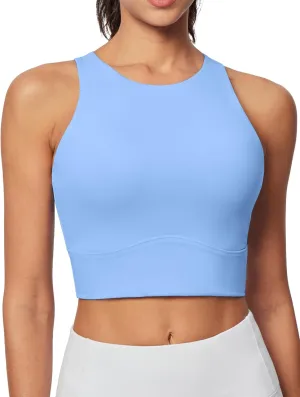 Heathyoga Longline Sports Bras for Women High Neck Tank Tops with Built in Bras Workout Tops for Women Racerback Yoga Bra