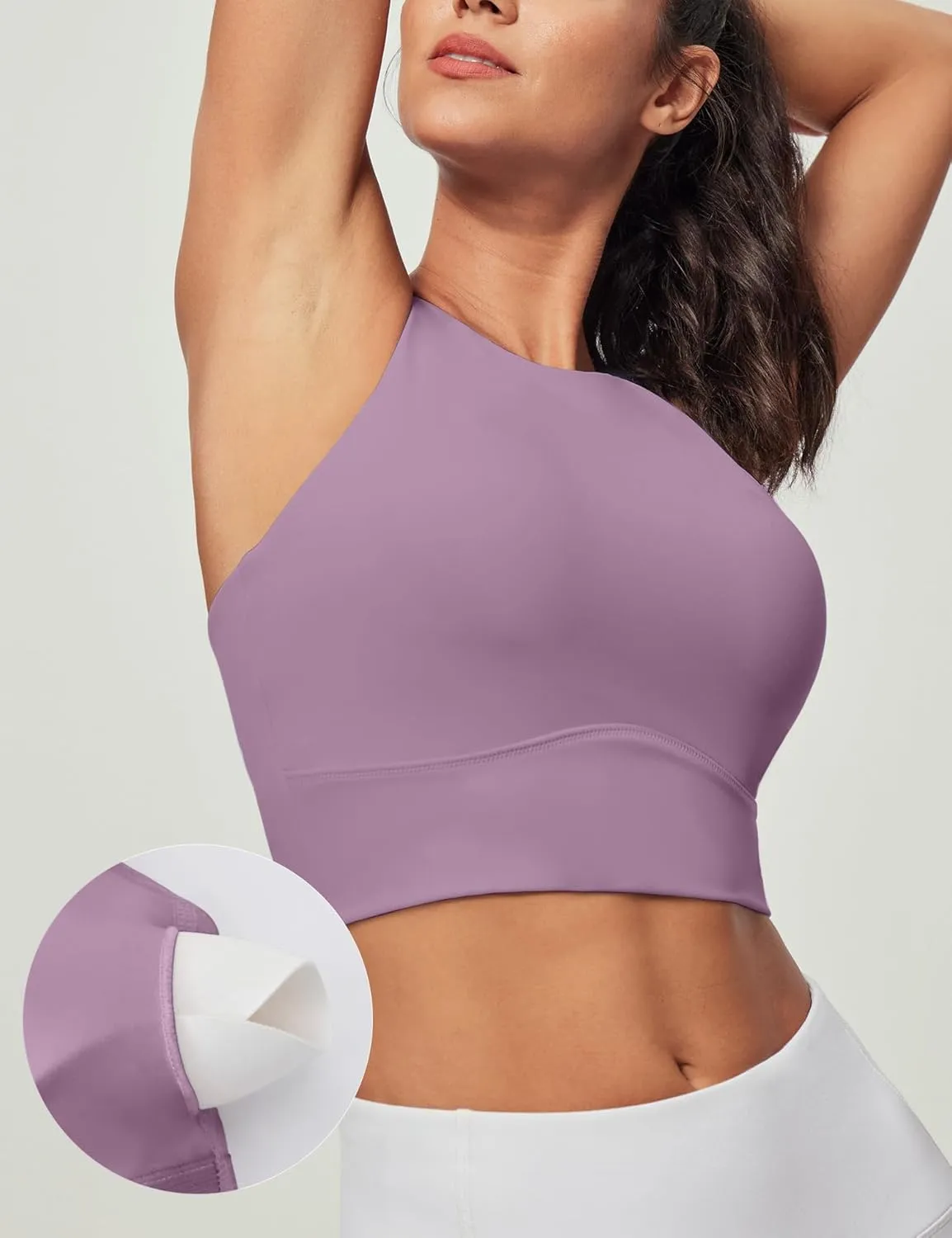 Heathyoga Longline Sports Bras for Women High Neck Tank Tops with Built in Bras Workout Tops for Women Racerback Yoga Bra