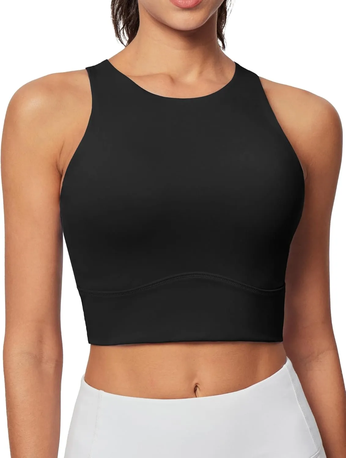 Heathyoga Longline Sports Bras for Women High Neck Tank Tops with Built in Bras Workout Tops for Women Racerback Yoga Bra