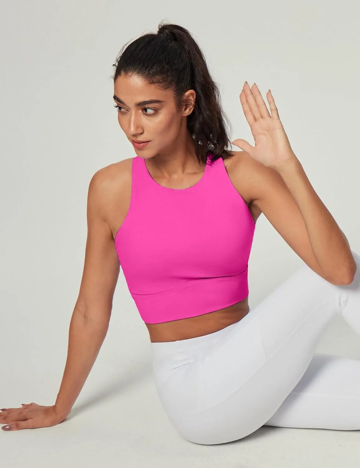 Heathyoga Longline Sports Bras for Women High Neck Tank Tops with Built in Bras Workout Tops for Women Racerback Yoga Bra