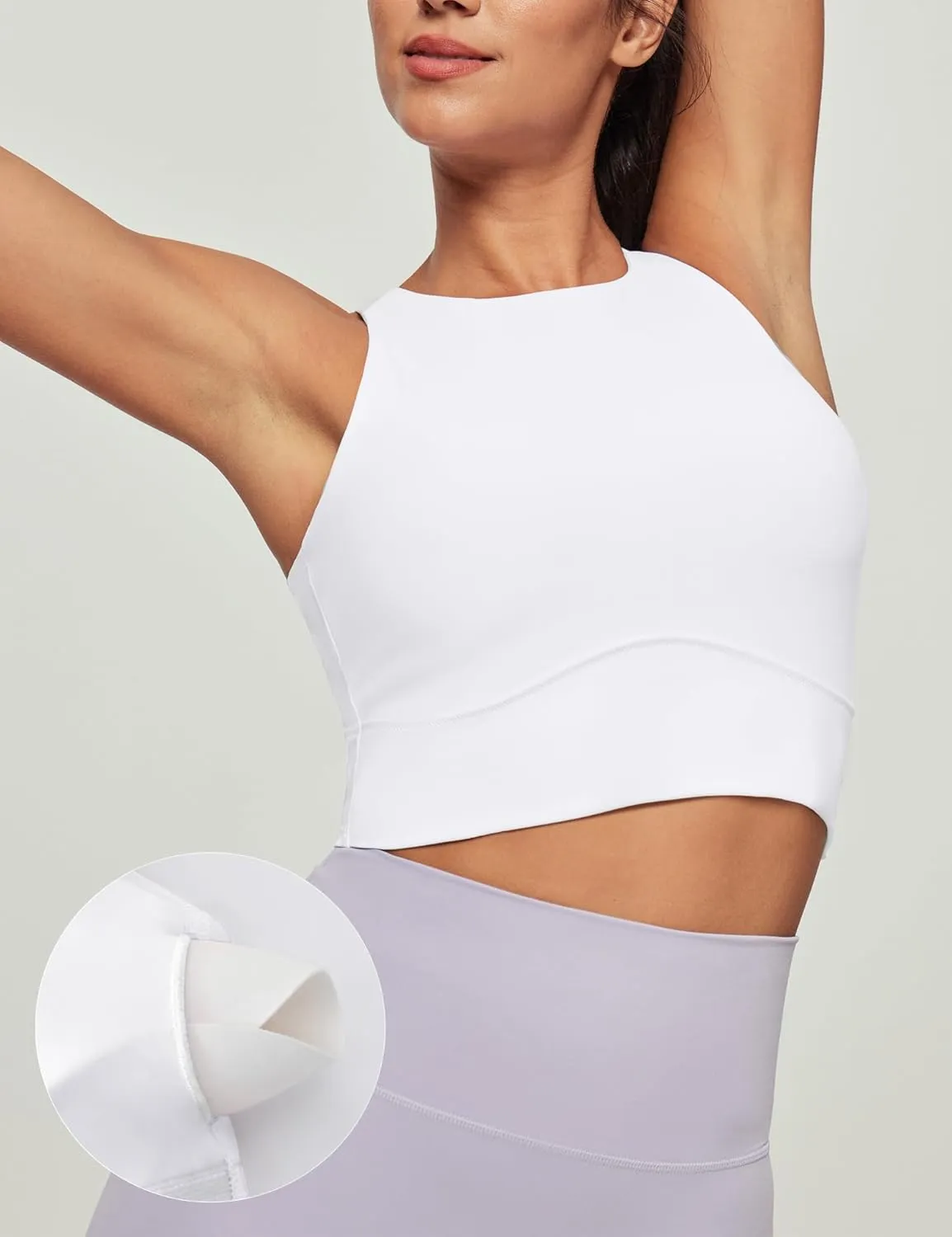 Heathyoga Longline Sports Bras for Women High Neck Tank Tops with Built in Bras Workout Tops for Women Racerback Yoga Bra