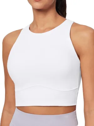 Heathyoga Longline Sports Bras for Women High Neck Tank Tops with Built in Bras Workout Tops for Women Racerback Yoga Bra