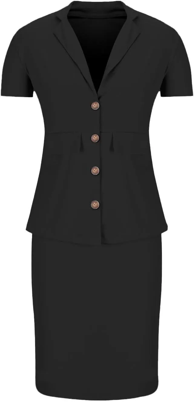 HGps8w Plus Size 2 Piece Sets for Women Summer Dressy Short Sleeve Blazer Knee Lenght Pencil Skirt Elegant Business Outfits