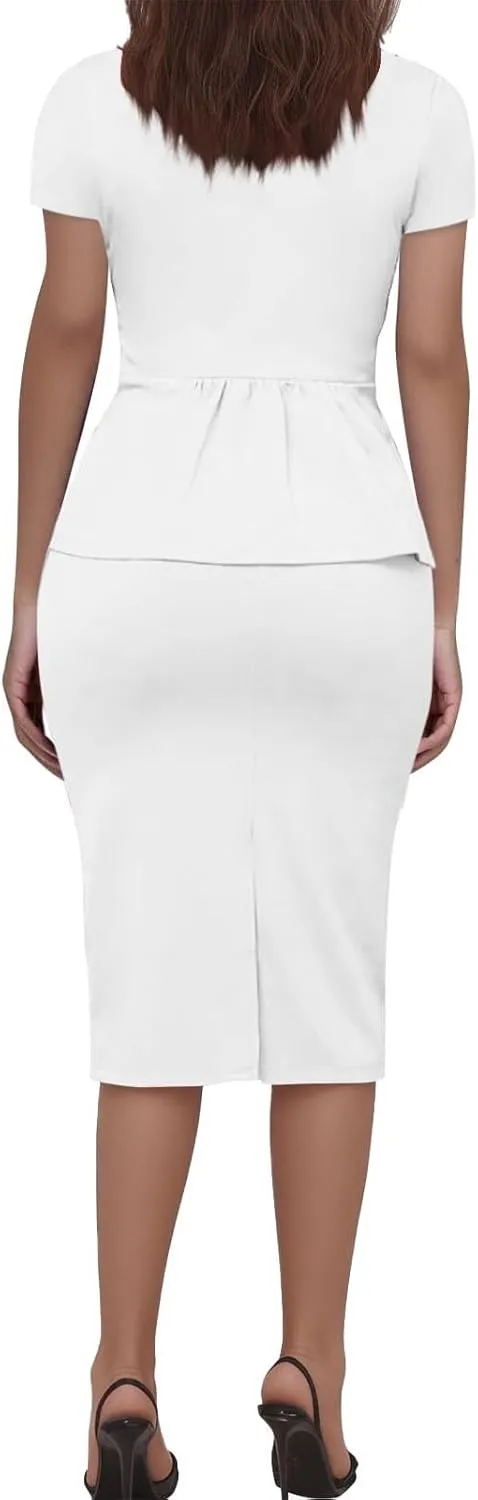 HGps8w Plus Size 2 Piece Sets for Women Summer Dressy Short Sleeve Blazer Knee Lenght Pencil Skirt Elegant Business Outfits