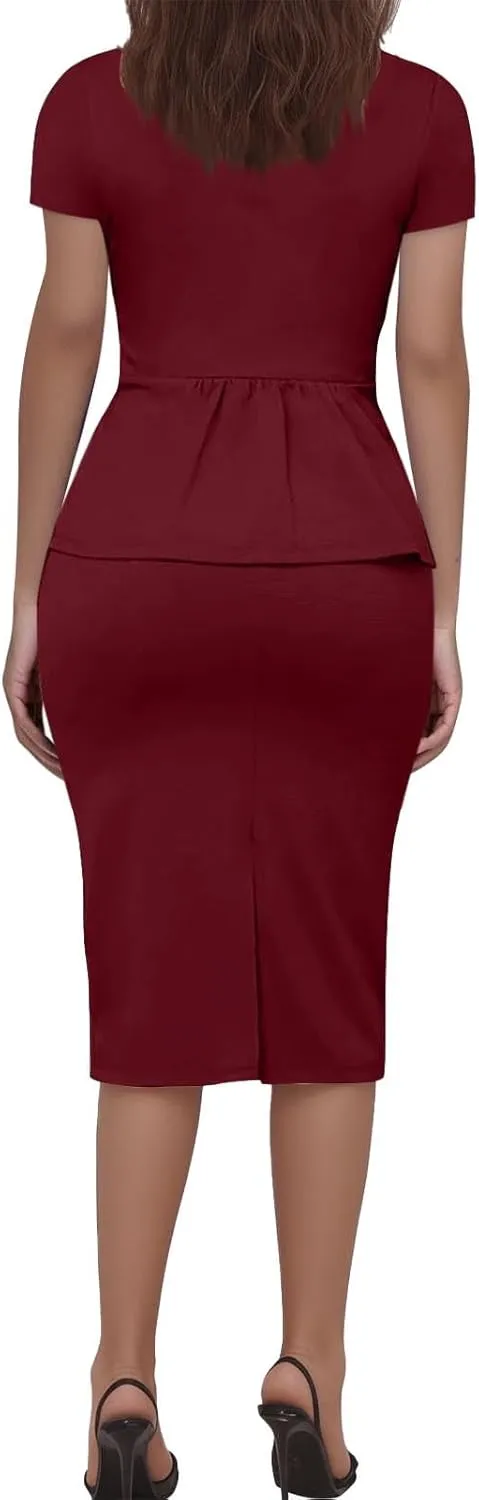 HGps8w Plus Size 2 Piece Sets for Women Summer Dressy Short Sleeve Blazer Knee Lenght Pencil Skirt Elegant Business Outfits